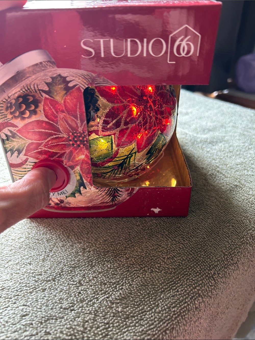Studio 66 Holiday Light Globe with Red Poinsettia Motif